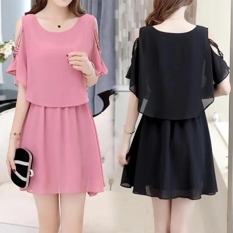 

Шифоновое платье, летнее свободное платье с открытыми плечами и юбкой, женское платье большого размера, женское платье