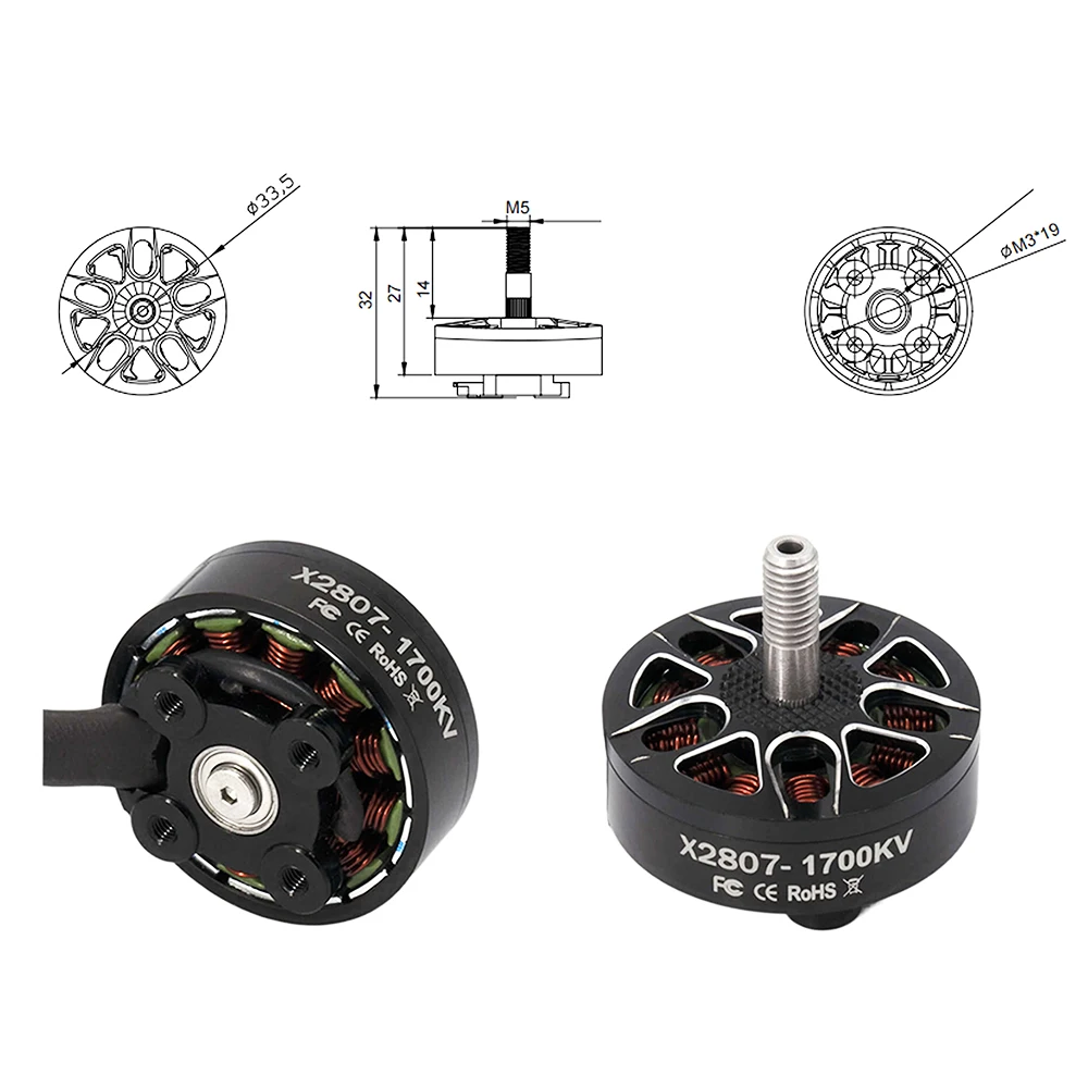 Vue rapprochée du stator et des aimants d'un moteur X2807 1300KV pour longue portée.