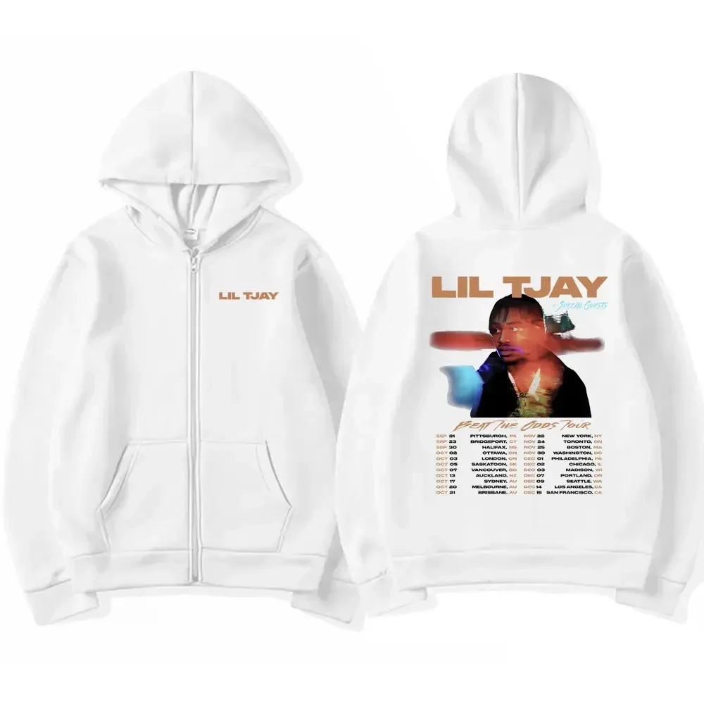 Rapper Lil Tjay Beat The Odds Tour Zipper Hoodies Men Women High Street Fashion Zip Up Sweatshirt Street Hip Hop Vintage Hoodie
