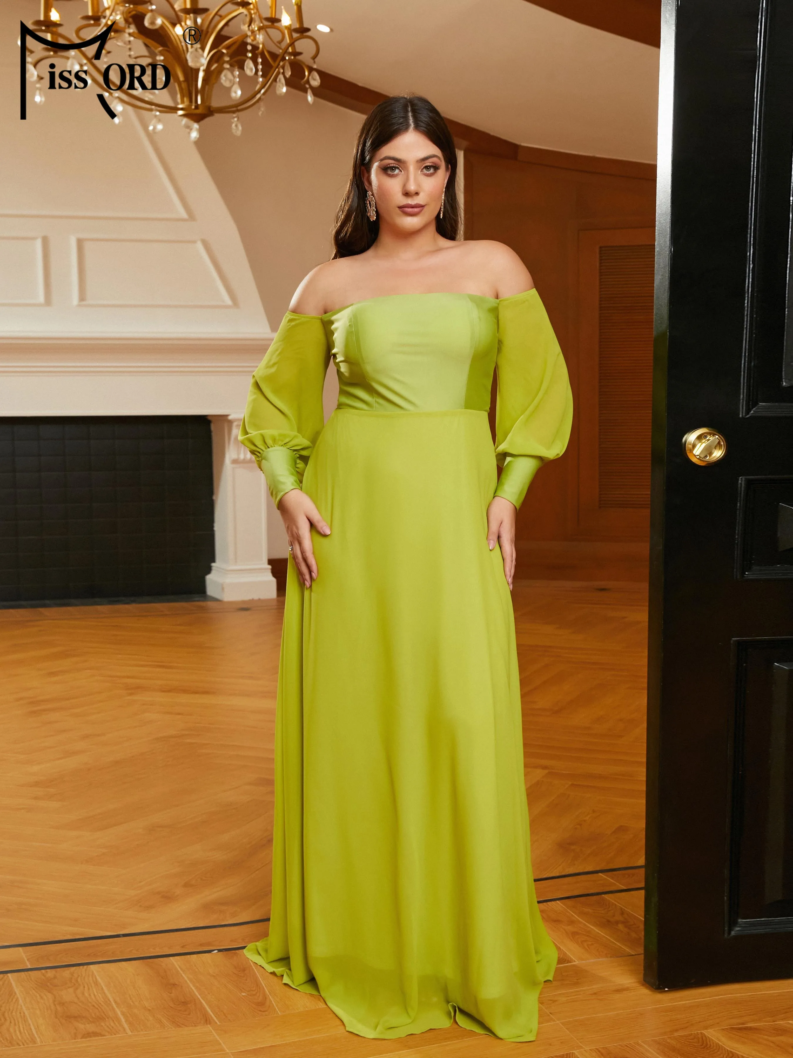 Missord New Plus Size Elegant Party Dresses For Women 2023 Off Shoulder Lantern Sleeves A-line Prom Formal Occasion Dresses