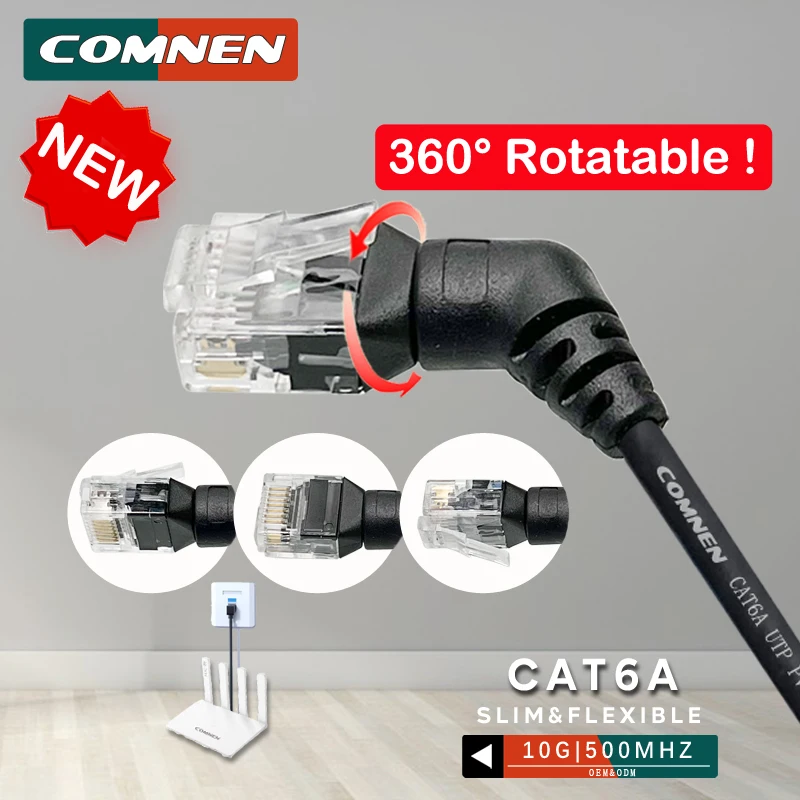 Comnn-cabo Ethernet Rj45 Cat6a 360 ° Rotativo 90 Graus Patch Cord rj 45 10g para Laptop Roteador Cabo Lan de Rede pc