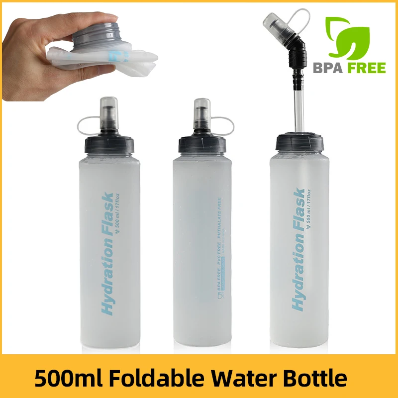 500ml Ultralight Foldable Water Bottle TPU BPA-Free Outdoor Sport Camping Hiking Running Cycling Convenient Soft Flask Water Bag