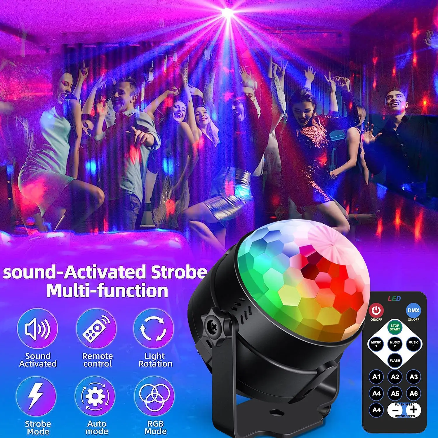 thumbnail image 2 of Disco Ball Decor Luditek Sound Activated Party R Gb Disco Ball Light W/ Remote Control Dj Lighting,Strobe Lamp 7 Modes Stage Par Light For Home Dance Parties Bar Sound Effect Remote 2 of 10