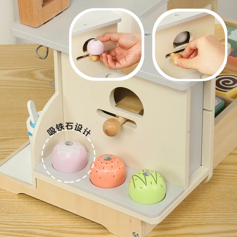 Wooden Children's Early Education Simulation Ice Cream Sell Shop Boys and Girls Play Home Kitchen Toys