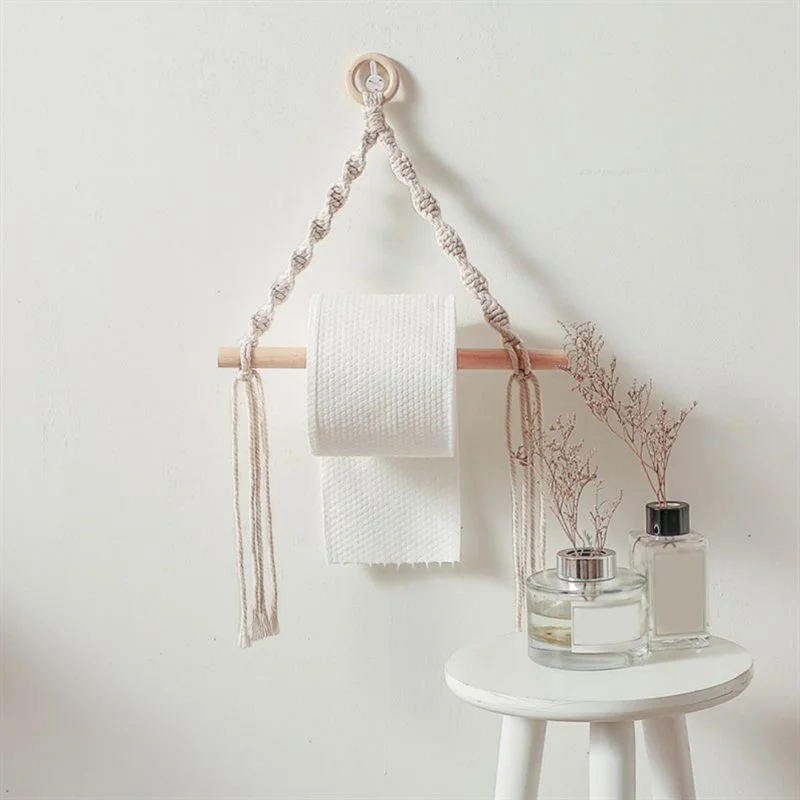 Toilet Paper Holder Toilet Paper Rack Toilet Roll Holder 1Pc Vintage Bohemian Hand-woven Towel Hanging Rope Tapestry