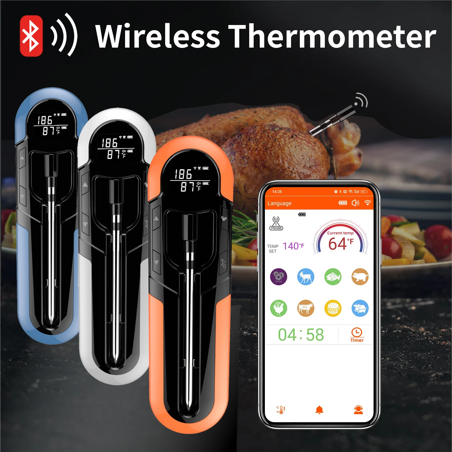 ThermoPro TempSpike Wireless Meat Thermometer With 2 Meat Probes, 500ft Bluetooth Meat Thermometer For Cooking With LCD-Enhanced Booster For Food