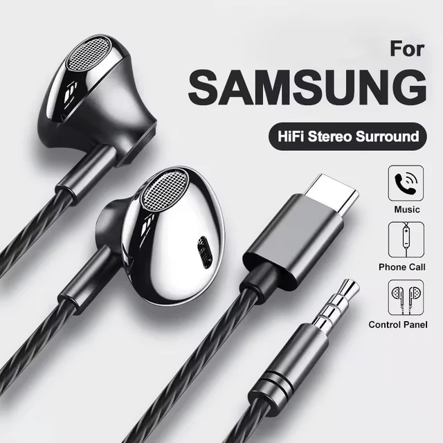 Type C 3.5mm Wired Headphone In Ear Headset Wired Earphones with Mic Bass HiFi Stereo Earbuds Sports In-line Control For Samsung