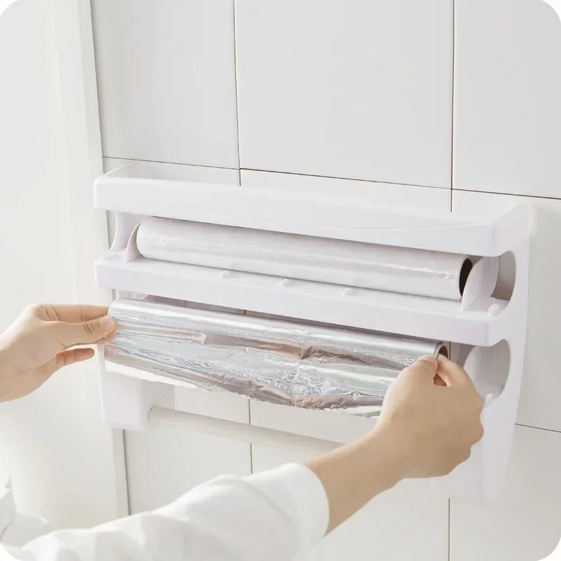 Plastic Wrap Storage Box Cling Film Organization Wall-mounted Dustproof  Food Cover Rack Home Kitchen Tool Convenience Accessory
