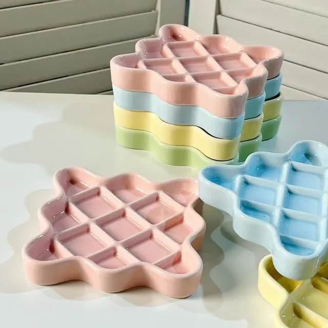 Pet Slow Food Bowl, Healthy Diet,Irregular Ceramic Anti Choking Puppy Bowl,Pet Canned Licking Plate,Dopamine Color Pet Supplies