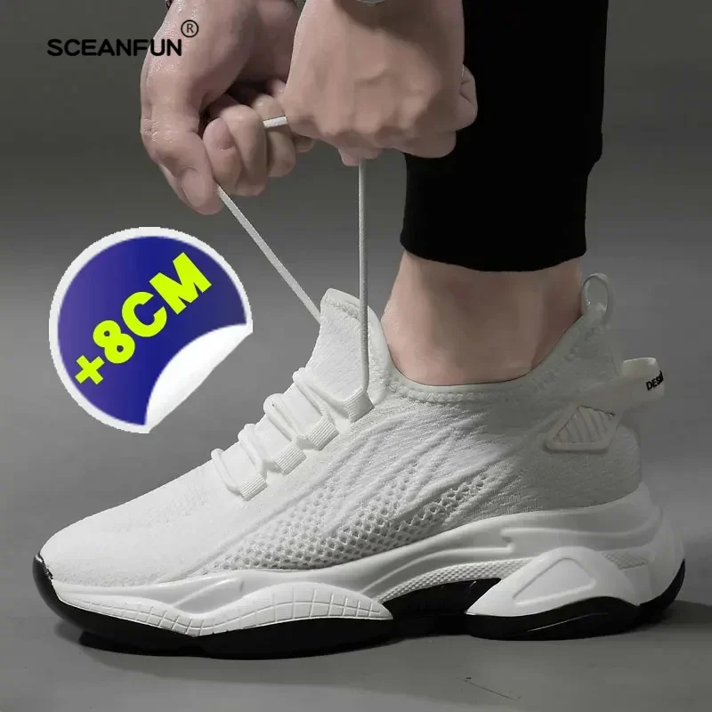 High quality sneakers men elevator shoes height increase shoes casual insole 8cm 6cm optional taller male 36-44 heighting 2