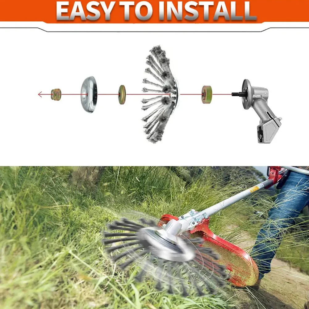 10inch Steel Wire Wheel Universal Garden Weeding Brush Removal Rust Weed Brush Cutter Head Lawn Mower Brush Cutter Accessories