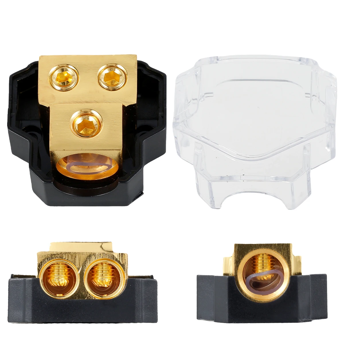 2Way Power Distribution Block Copper Car Audio Power Wire Splitter 0/2/4 Gauge in 4/6/8 Gauge Out Durable Amplifier power distribution block