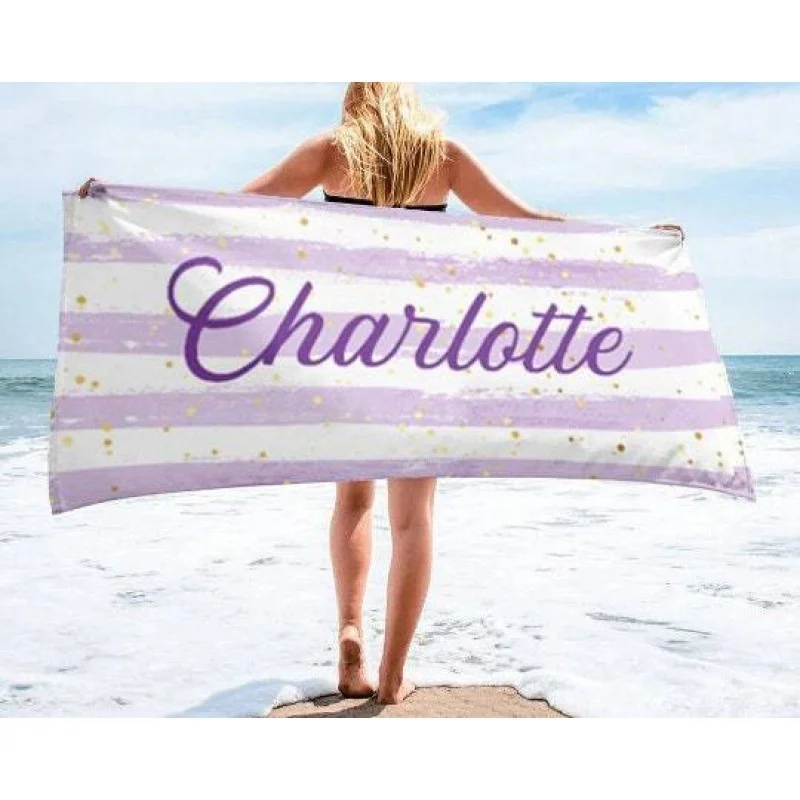 Personalized Beach Towel Microfiber Print Letter Towel Creative Colorful Glitter Stripe Summer Bath Towel 2024 New for Pool 3