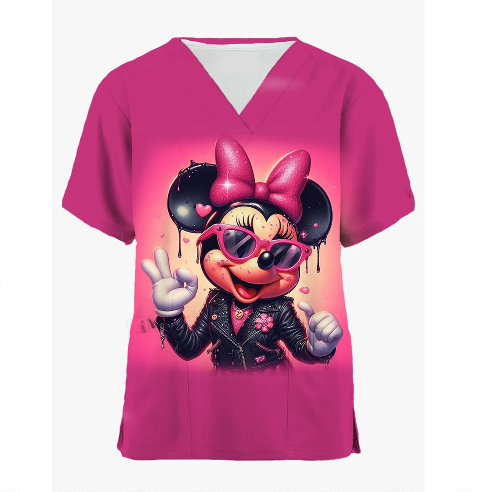 thumbnail image 1 of Uniformes médicos de enfermera con estampado de Mickey Mouse de Disney, cuello en V, manga corta, bolsillo, ropa de trabajo, uniformes médicos, accesorios, 1 of 5
