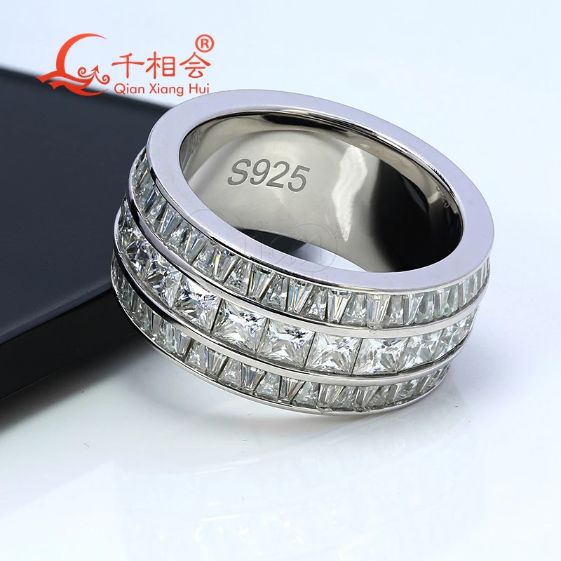 9 5mm small trapezoid round fan shaped ring eternity band s925 silver hip hop moissanite ring men women diamonds male jewelry 12.5mm small square trapezoid  Eternity Band  Sterling 925 Silver hip hop Moissanite Ring Men women  Diamonds Male fine Jewelry