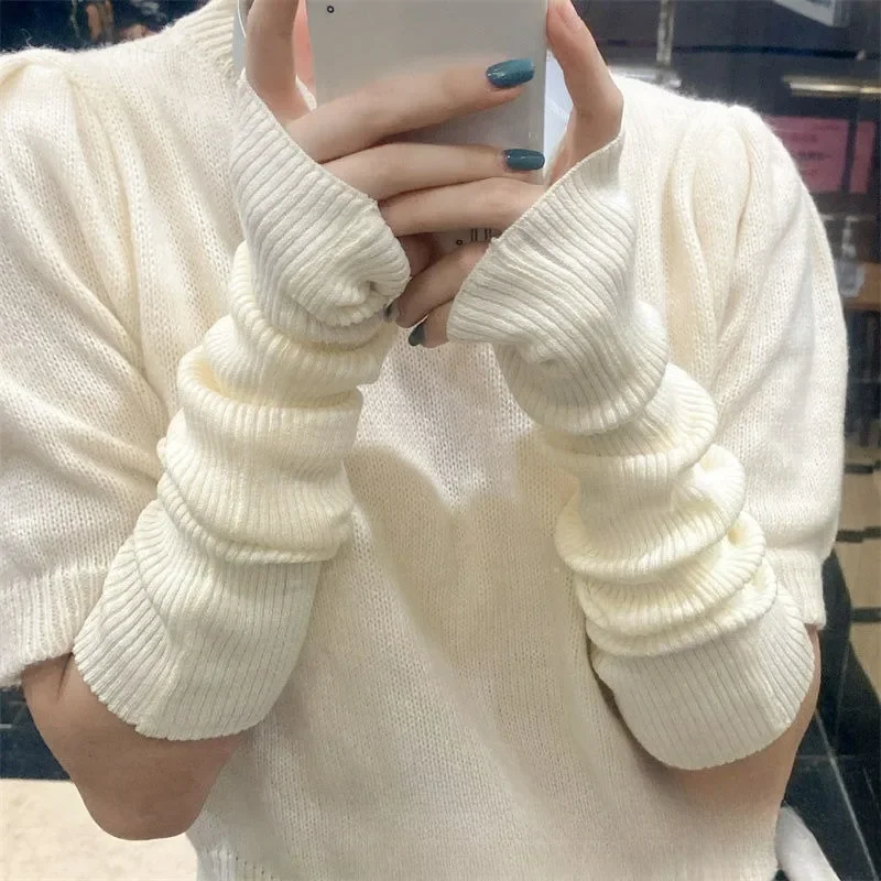 Y2K Fingerless Mittens Women Knitted Gloves Cosplay Anime Gloves Winter Arm Warmers Punk Gothic Harajuku Knit Mitten Arm Sleeves