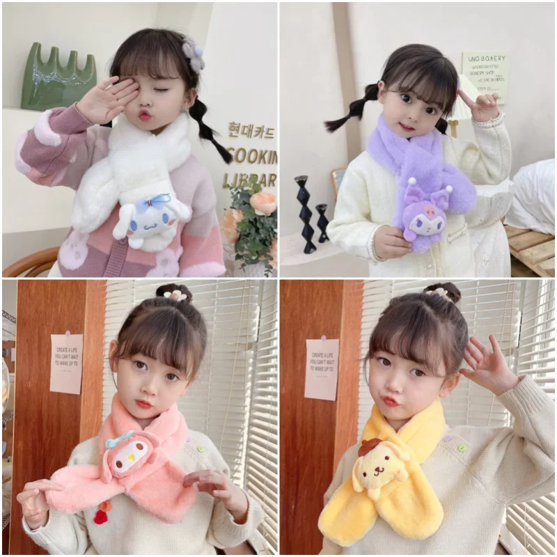 

Sanrios Anime Cartoon My Melody Cinnamoroll Kuromi Purin Dog Kawaii Cute Plush Scarf Children Girl Winter Warm Thick Neckerchief
