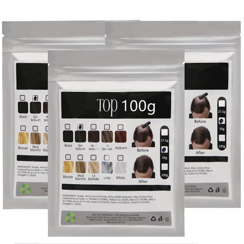 100g Hair Fibers Keratin Hair Building Fiber Powder Instant Growth Fiber Refill Bag Bald Extension Care Product 9 Color Hair Building Powder Hair Building Fibers