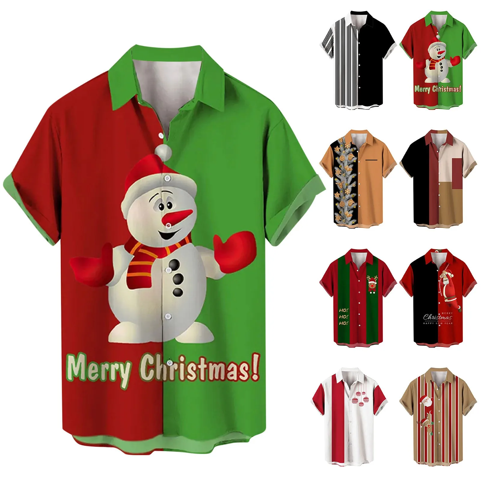 

Blouse Button down Shirt Men Casual Short Sleeve Autumn Winter Christmas 3D Printed Shirts Pack of Turtle Neck Top for Men Lady