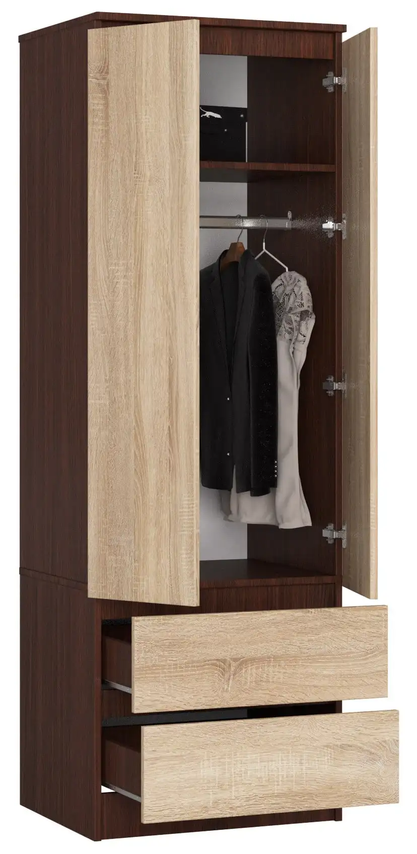 Szafa AKORD S60 Wenge 60 cm 2 drzwi 2 szuflady kolor Dąb Sonoma mat 1 półka 60x51x180 cm - AKORD Meble