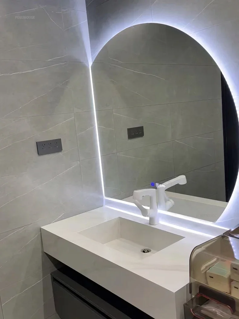 Description Picture 3 of itemCreative Semicircular Mirror for Bathroom Large Size Touch Screen LED Light Bath Mirrors Modern Simple Glass Mirrors for Hotel