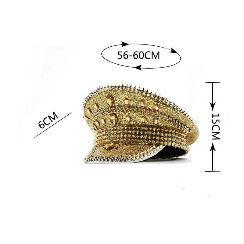 Women Men Steampunk Military Hat With Gold Rivet Queen Sequin Burning Captain Sergeant Hat Rave Festival Bachelorette Part Sailor Hat Women Hats Women Military Hat Mens Hat
