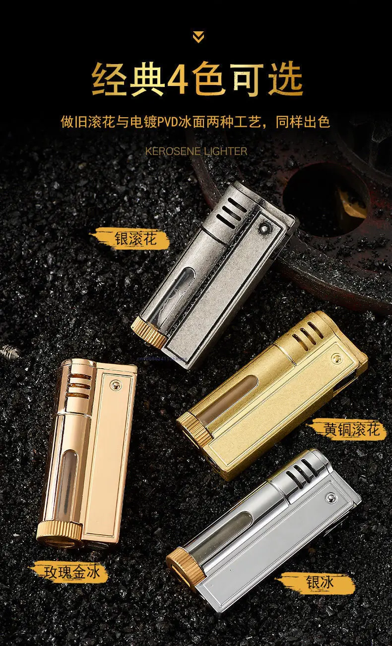 Description Picture 6 of itemClassic Retro Gasoline Lighter Metal Windproof Open Flame Cigarette Lighters Grinding Wheel Flintstone One-Key Ignition
