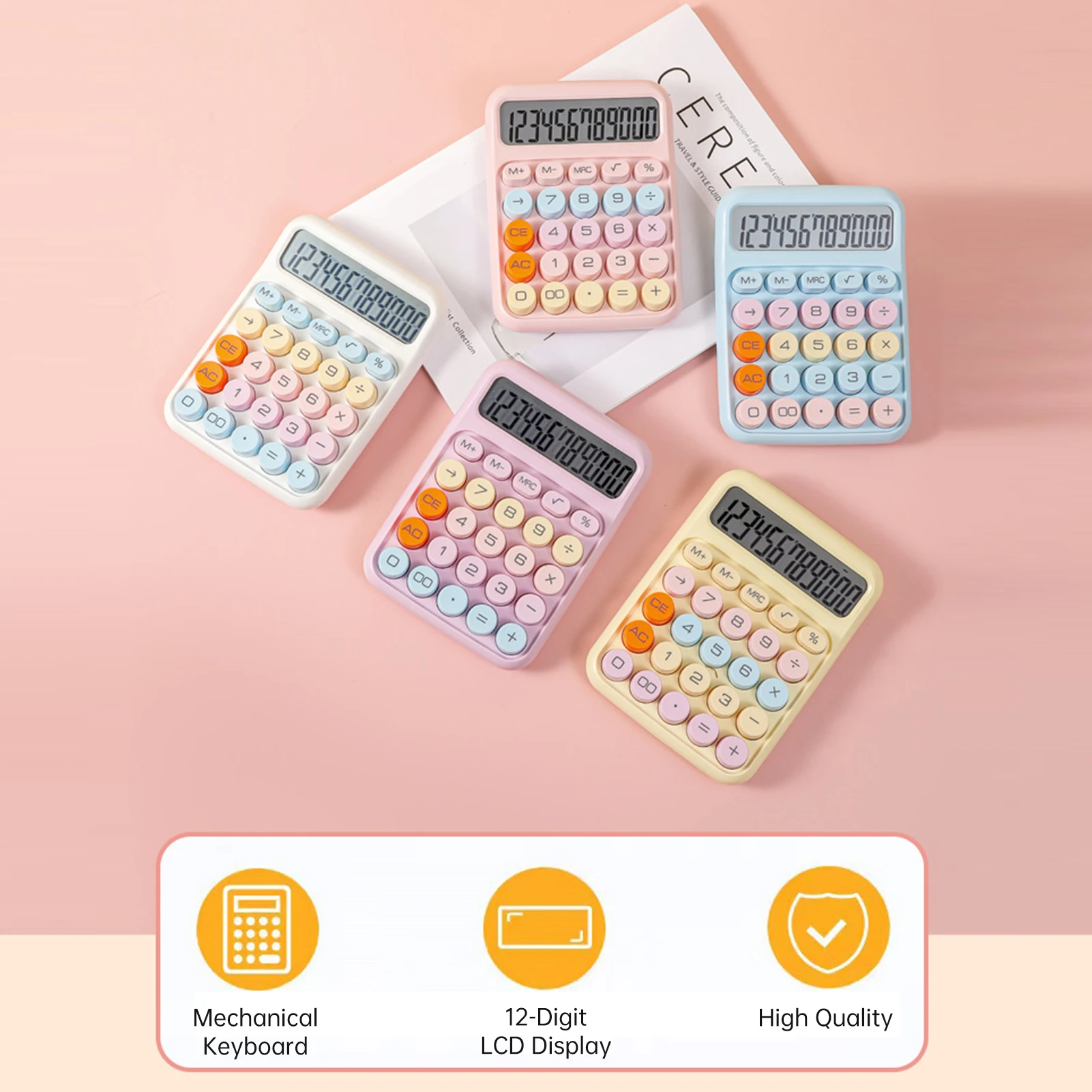 Colorful 12-Digit Large Display Calculator with Big Round Buttons for Office, School, and Home Use