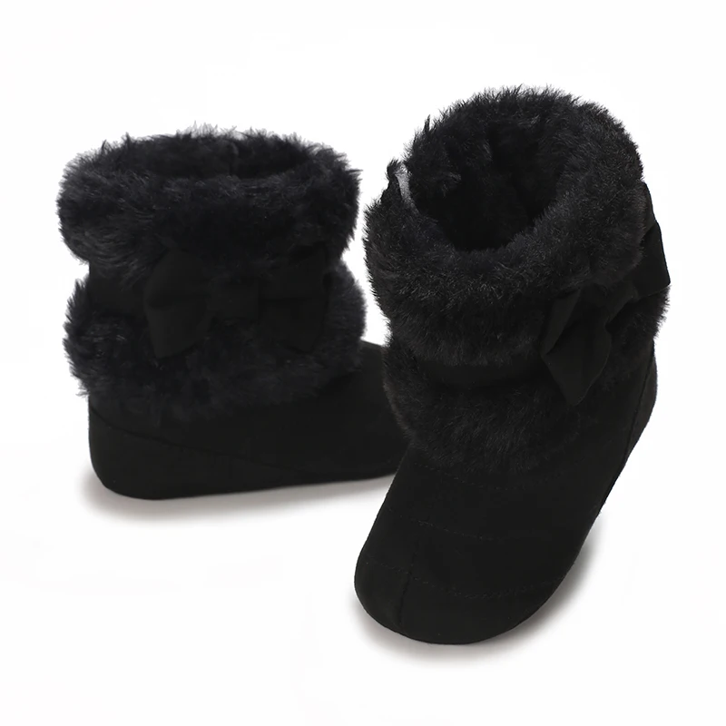 Cute Bowknot Comfortable Boots For Baby Girls Soft Warm Plus Fleece Boots For Indoor WalkingAutumn And Winte
