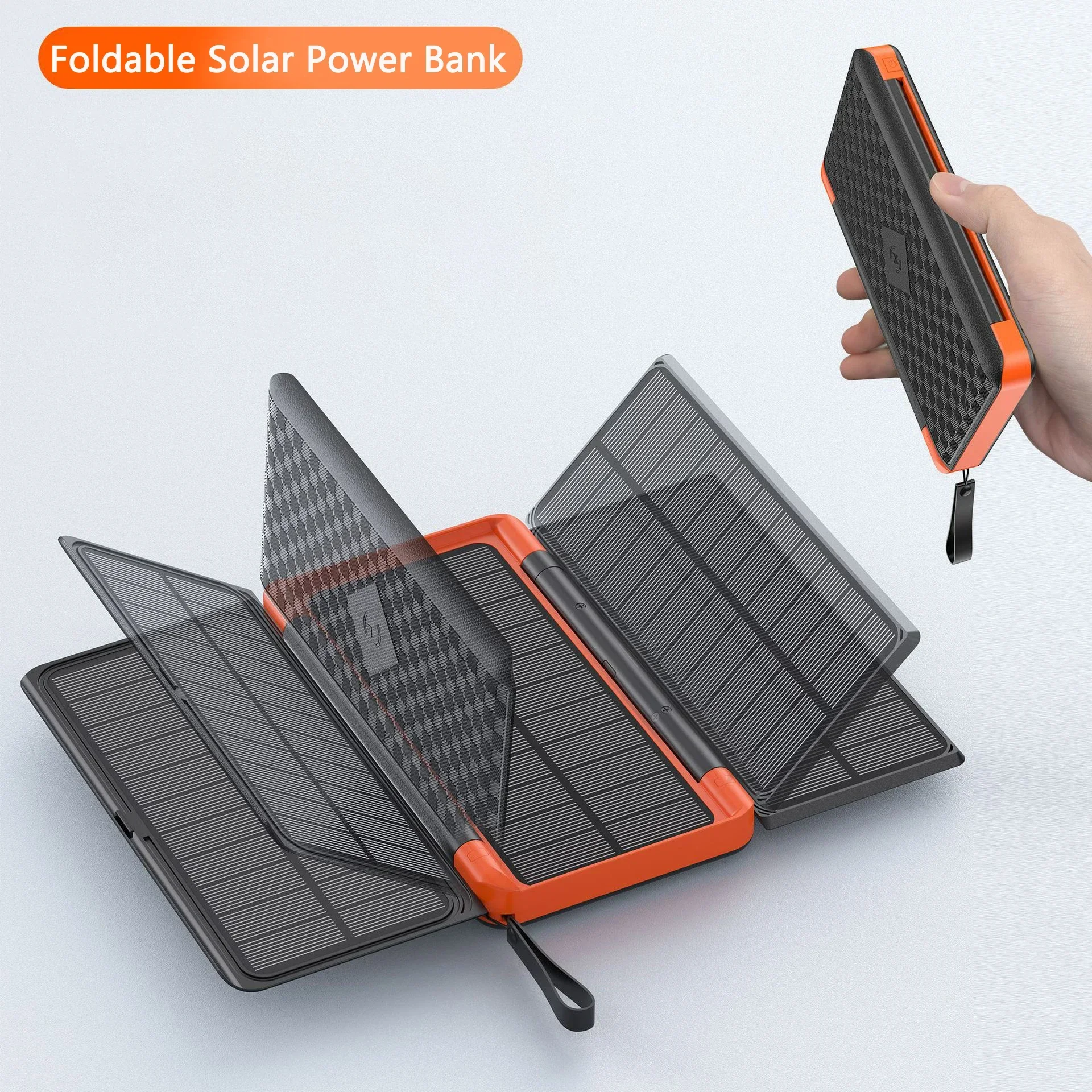 20000mAh Qi Wireless Solar Power Bank Batteria esterna esterna portatile Powerbank per iPhone 14 Samsung Xiaomi Huawei Poverbank - immagine 5