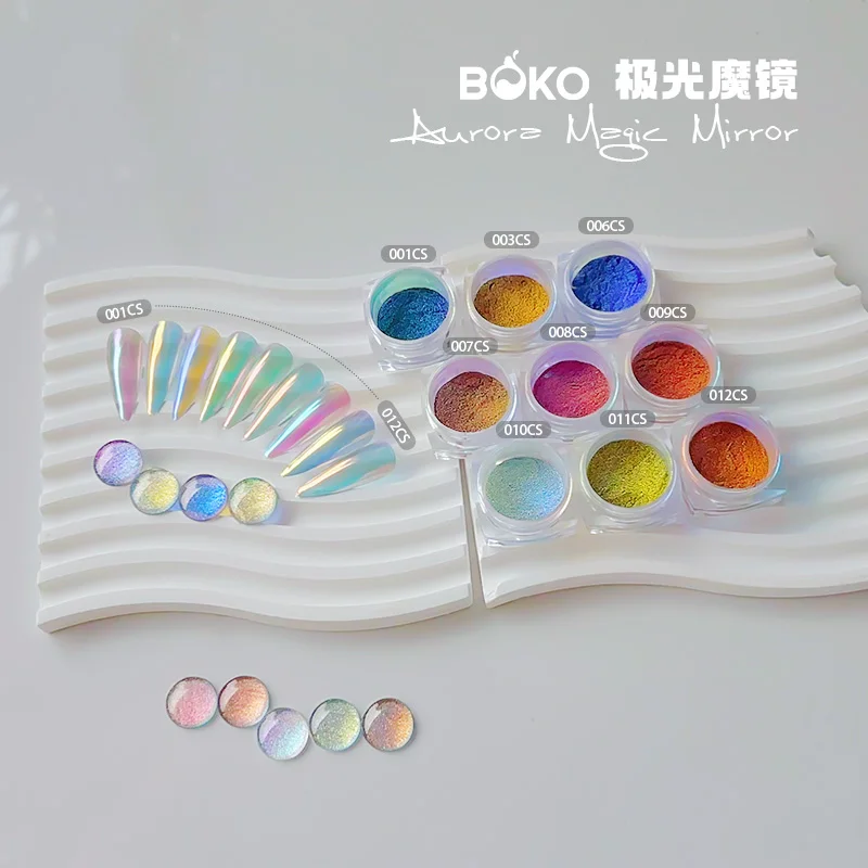 BOKO Aurora Nail Fine Glitter Mirror Effect Powder Iridescent Rub Dust Mermaid Chameleon Manicure Decoration For UV Gel Polish