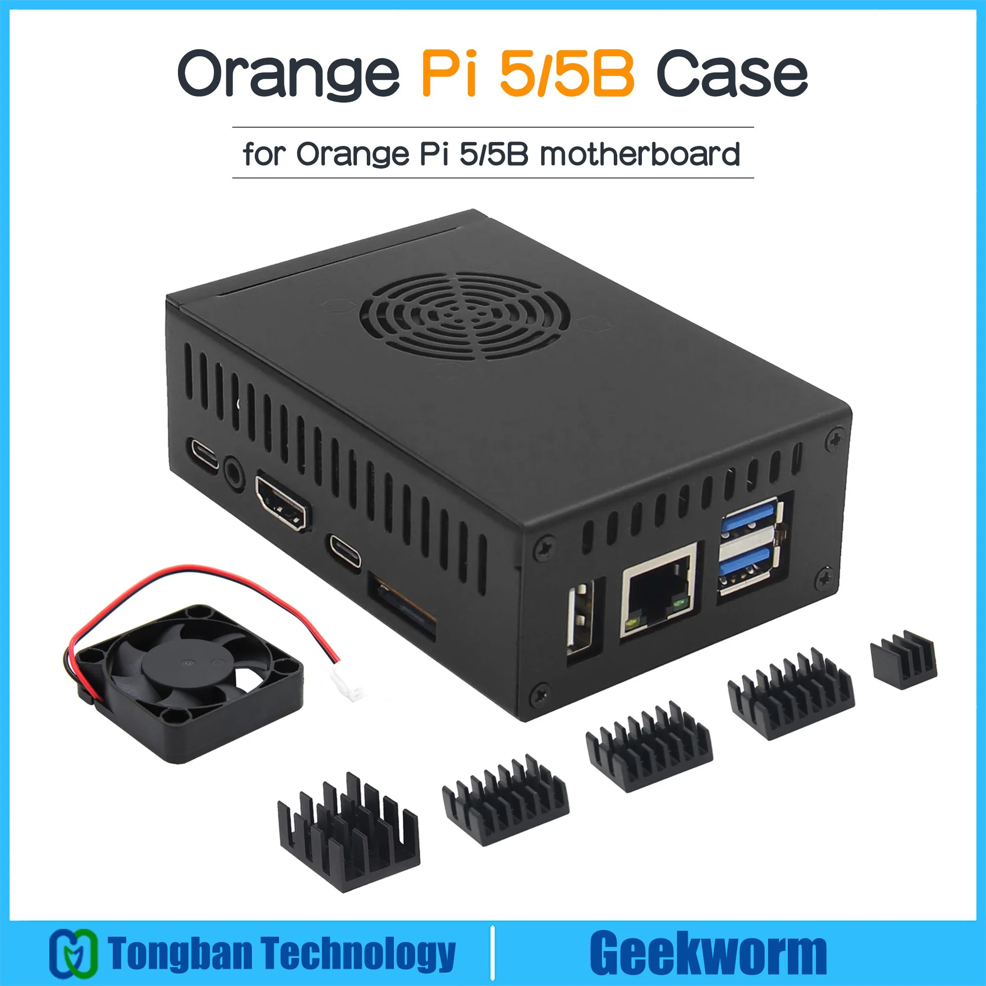 Geekworm Orange Pi 5/5B Metal Case with Fan and Heatsinks (N506)