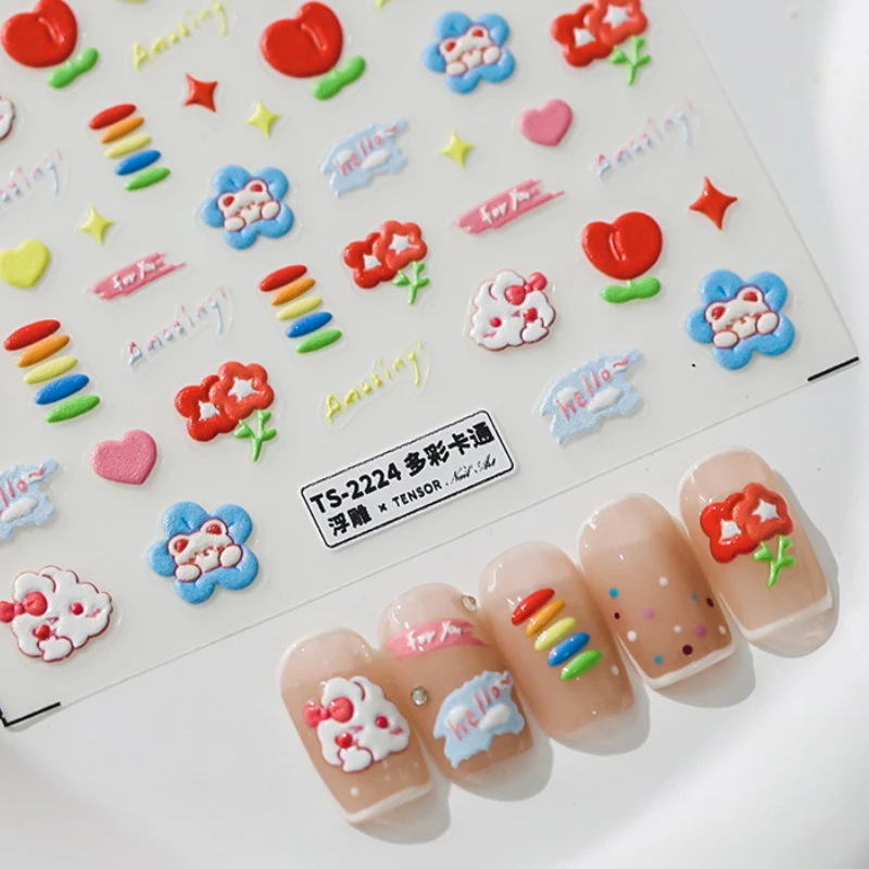 

Цветные Мультяшные 5D мягкие рельефные самоклеящиеся наклейки для ногтевого дизайна милые кролики луна звезды 3D наклейки для маникюра оптовая продажа