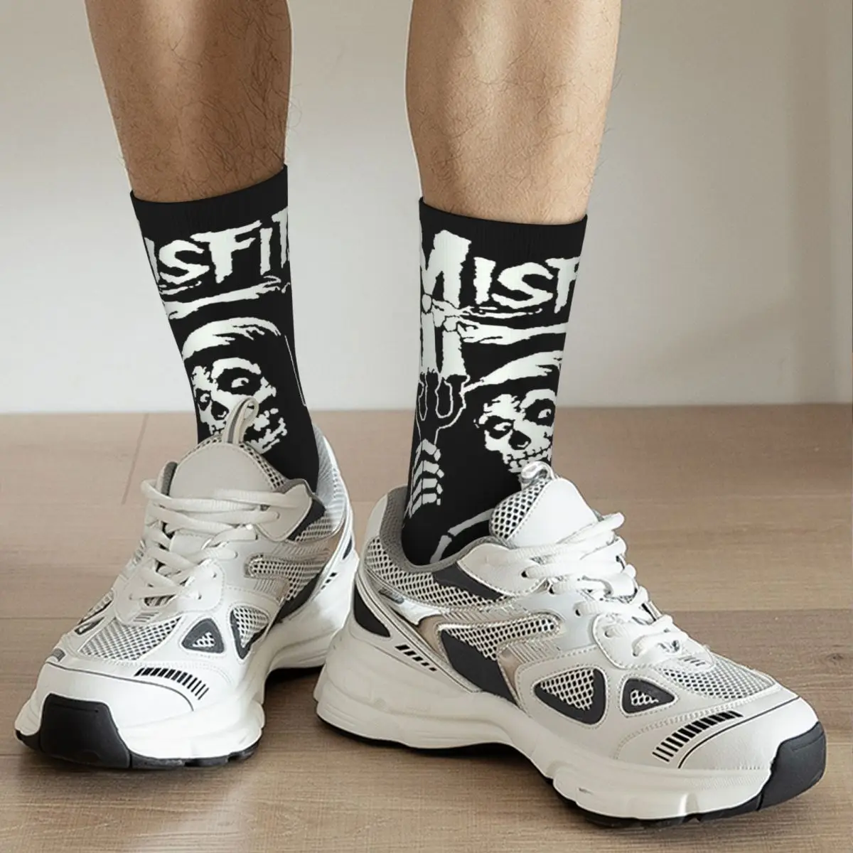 Funny Misfits Skull Football Socks Polyester Crew Socks for Unisex Sweat Absorbing