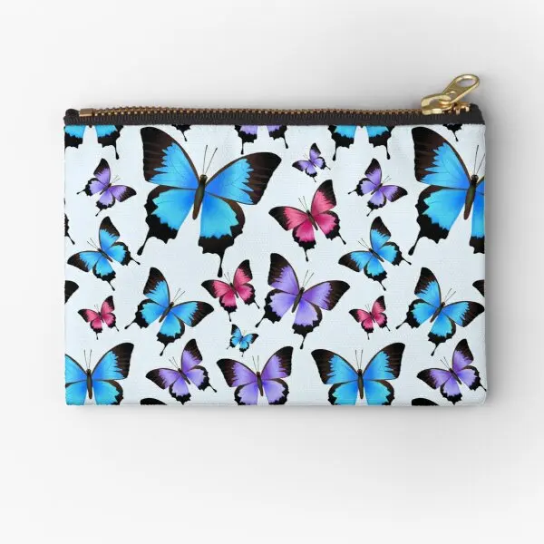 

Blue Butterfly Pattern Pink Butterflie Zipper Pouches Pure Socks Coin Money Bag Women Key Wallet Packaging Underwear Men