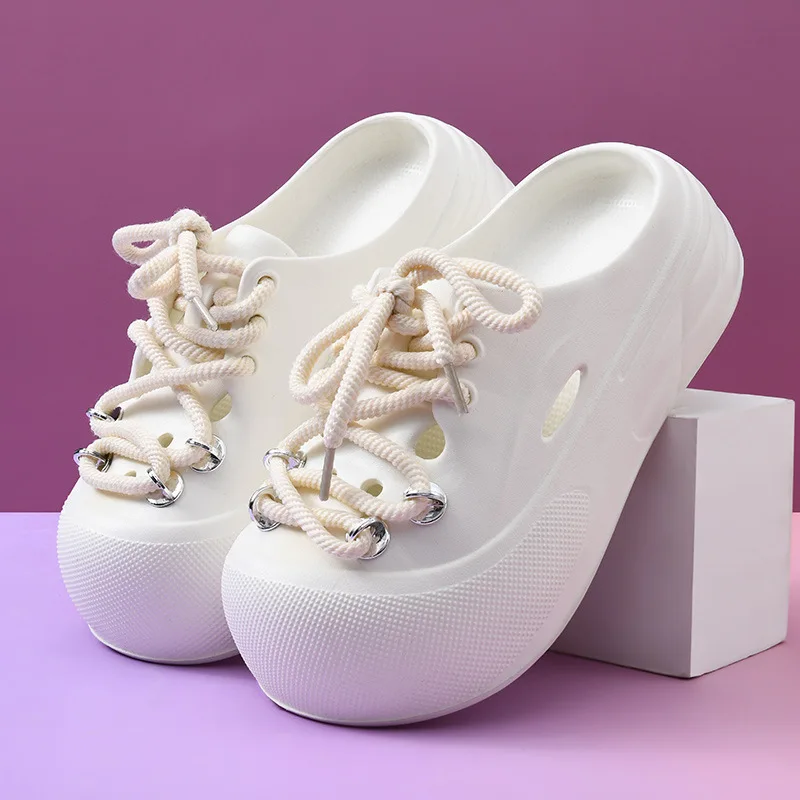 DIY Lace-up Style Platform Slippers For Women Summer Garden Shoes Girls Fashion Clogs Indoor Beach Slides Female Street Sandals