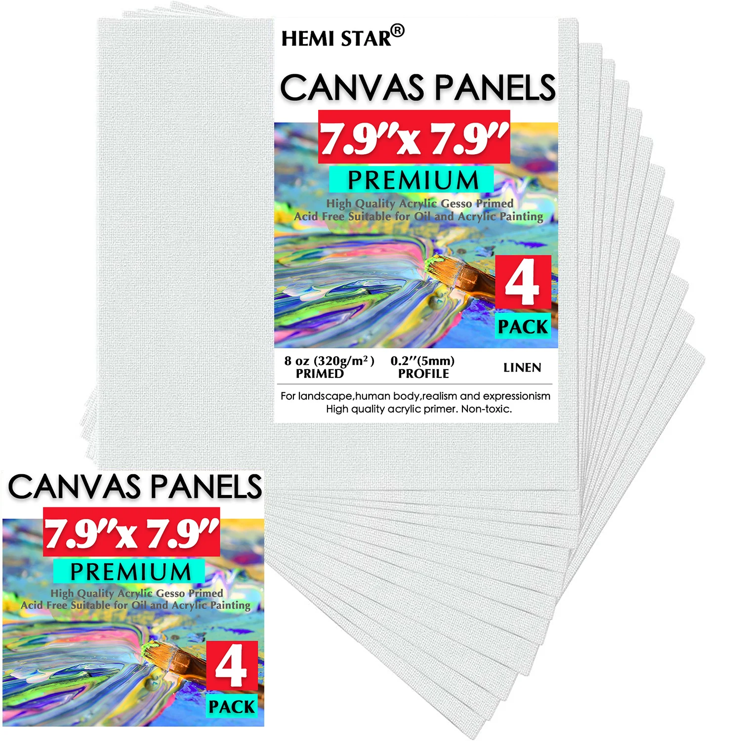 

Painting Canvas Panels Linen 4-pcs Artist Canvas Boards for Painting, 20x20cm-7.9x7.9in Primed White Canvas for Acrylic,Oil