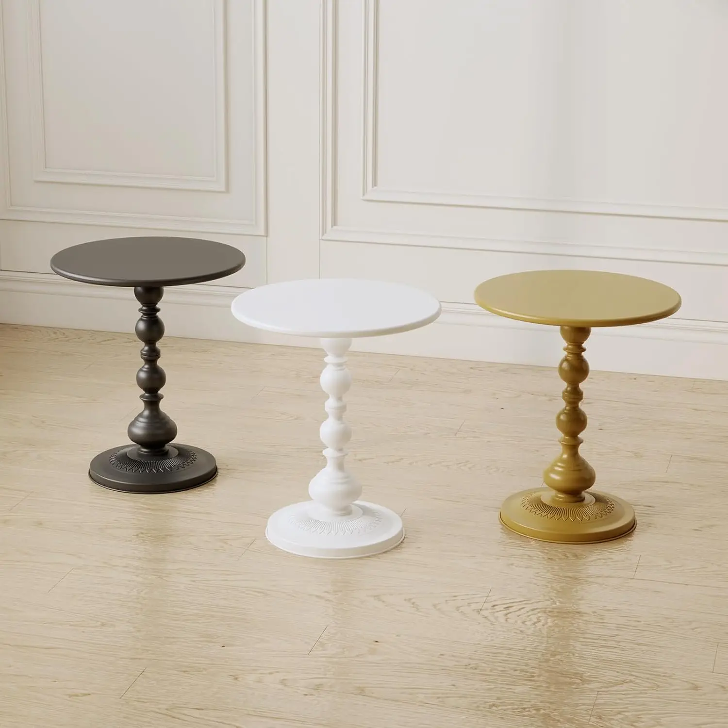 Metal Small Round Side End Table, Vintage Matte Coffee Drink Cocktail Table, Small Accent Pedestal Table 6