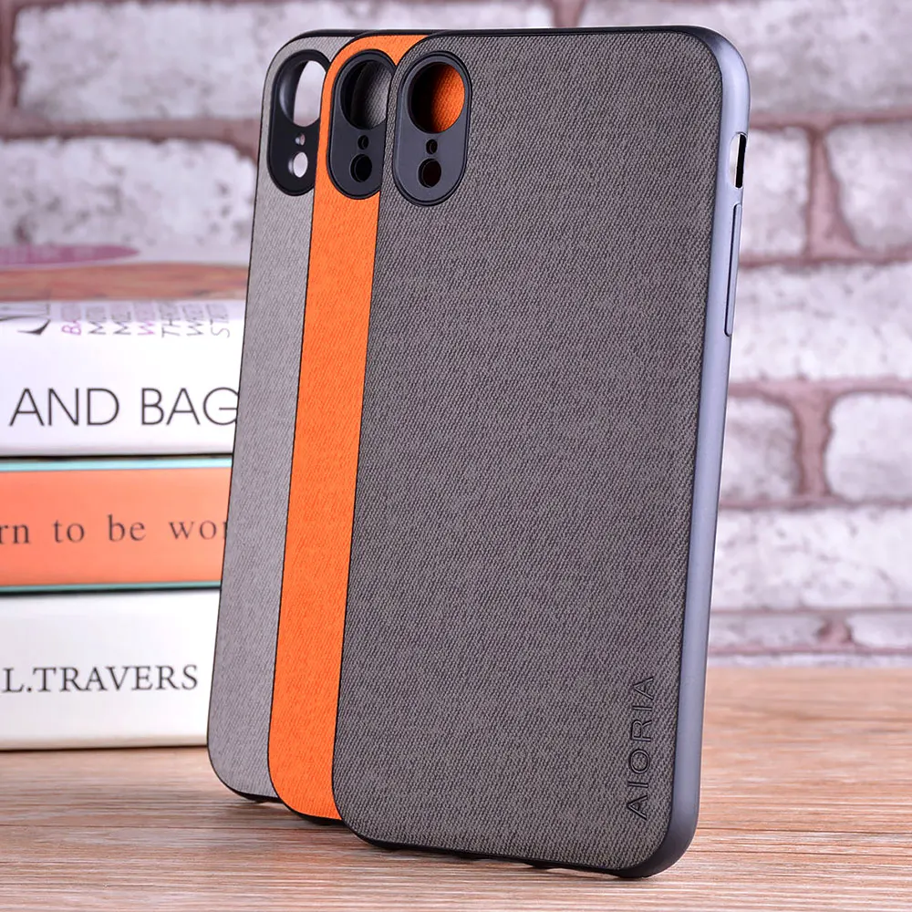 Luxury Textile Leather Skin Soft TPU Hard PC Phone Case Cover