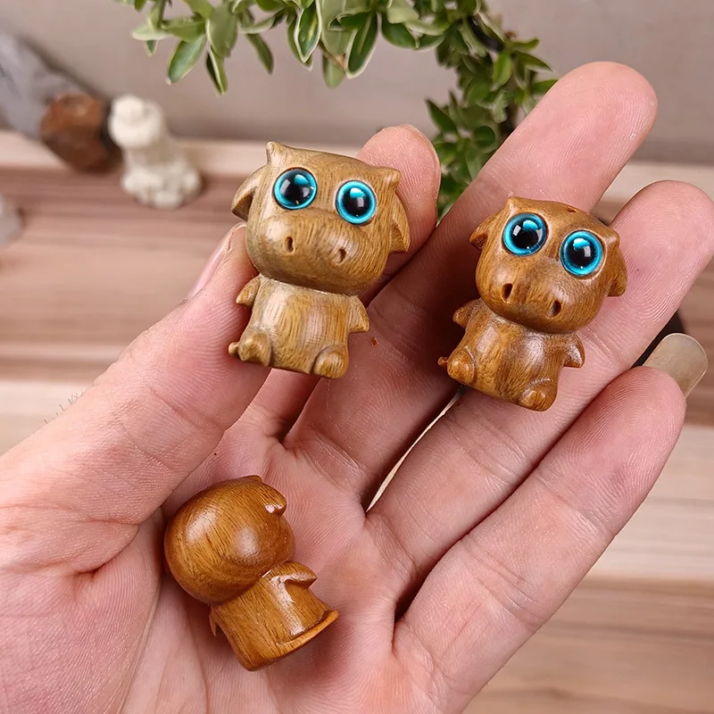 

Miniature Interior Wooden About 3.3x2.8x2.3cm Carved Cartoon Animal Cow Pendant Cute Desktop Accessories DIY Pendant Couple