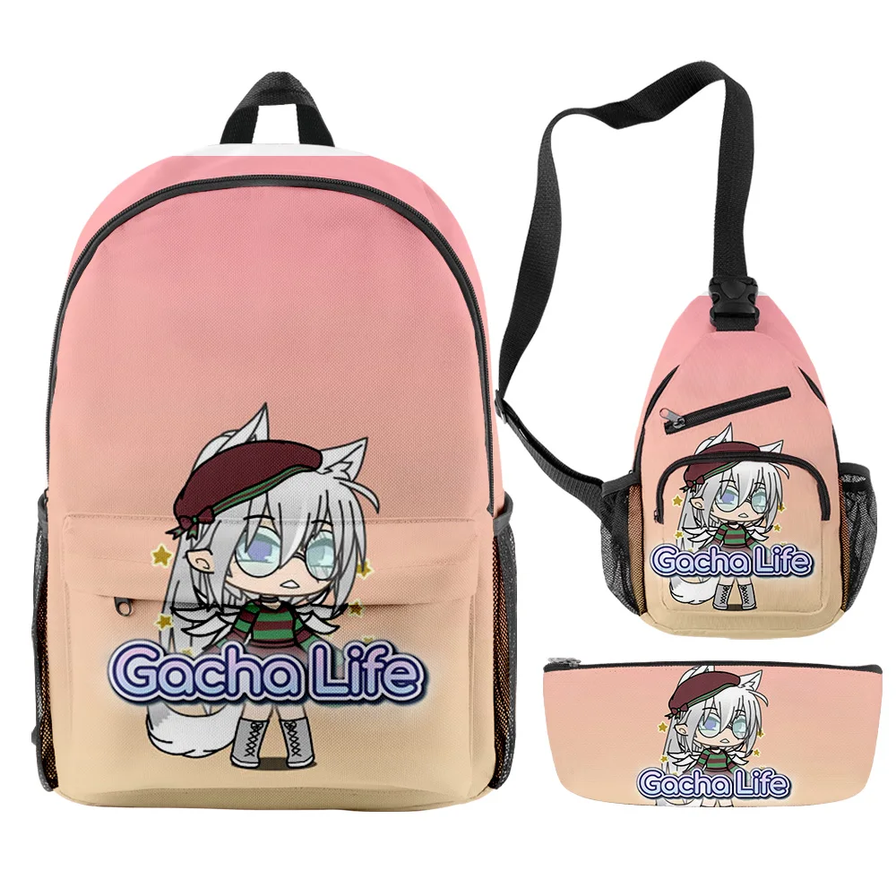 3 pçs/set Gacha Vida 3d Impressão Mochila Escolar Meninos Meninas Mochilas Crossbody Viagem Caso Saco do Lápis Crianças Estudant