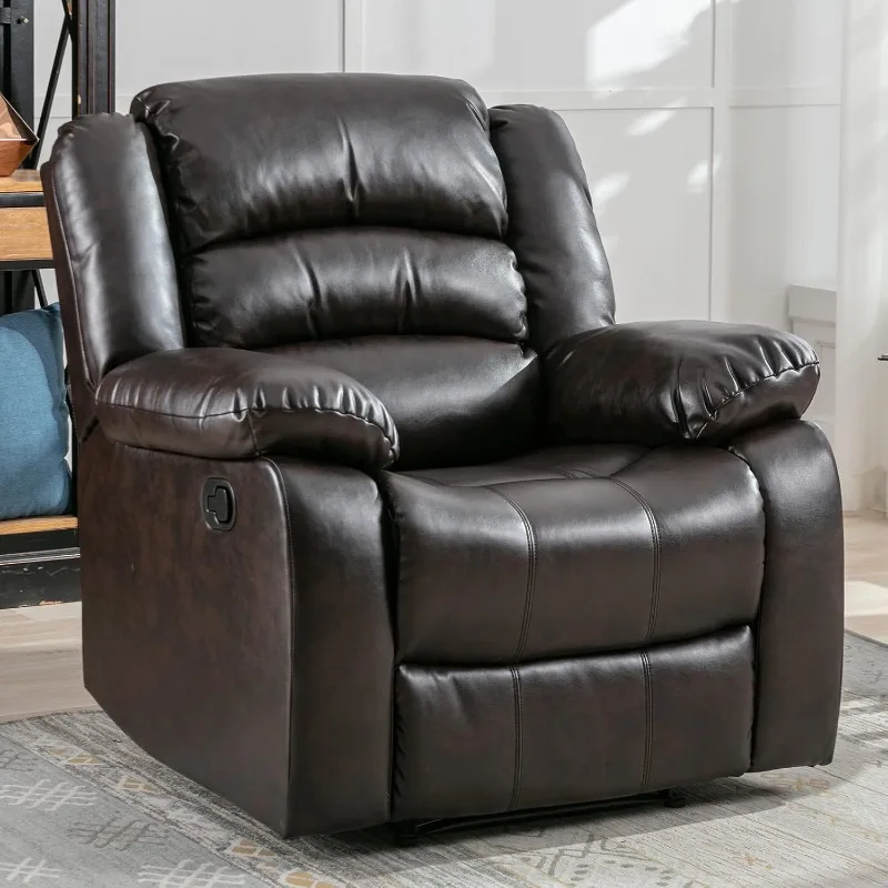 Manual Recliner Chair,Breathable Faux Leather Reclining Chairs with Overstuffed Arm and Back, Living Room Single Sofa Recliners