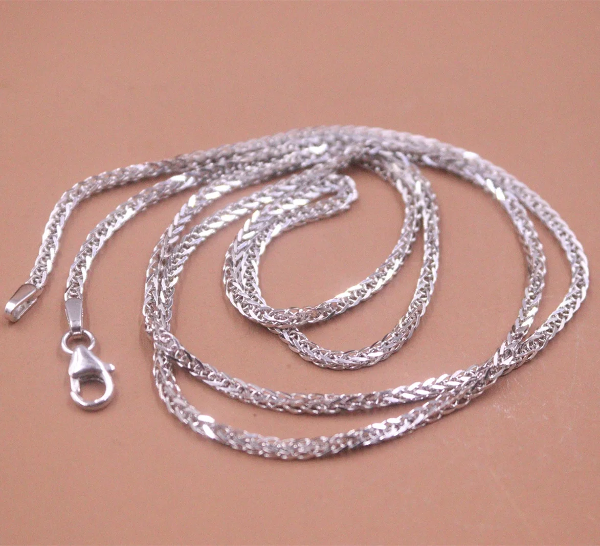 

Pure Au750 18K White Gold Chain Men Women Wheat Link Necklace 7.7-8g 22inch L