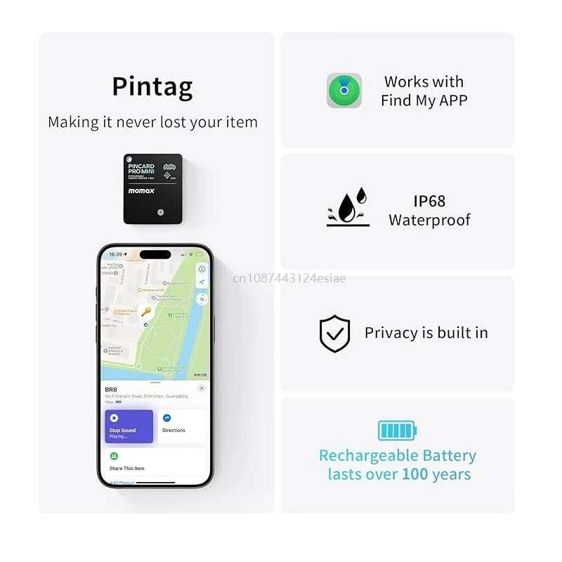 New MOMAX Pincard Pro Mini Wallet Finder Rechargable Tracker Card Slim Locator Tag Wireless Charge for Luggage Suitcase Pet Kid