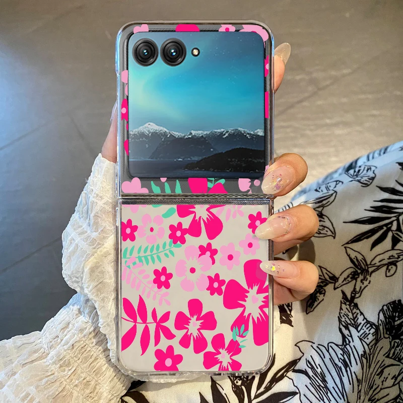 Pink Floral Clear Phone Case - Shockproof Bumper, Transparent Folding Hard Cover