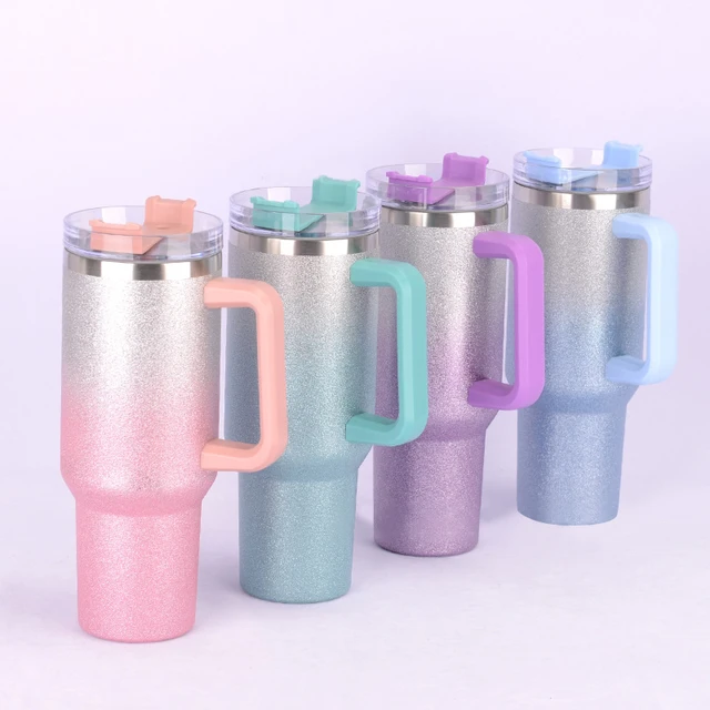 Glitter Gradient Thermal Water Bottle 40 Oz Tumbler with Handle