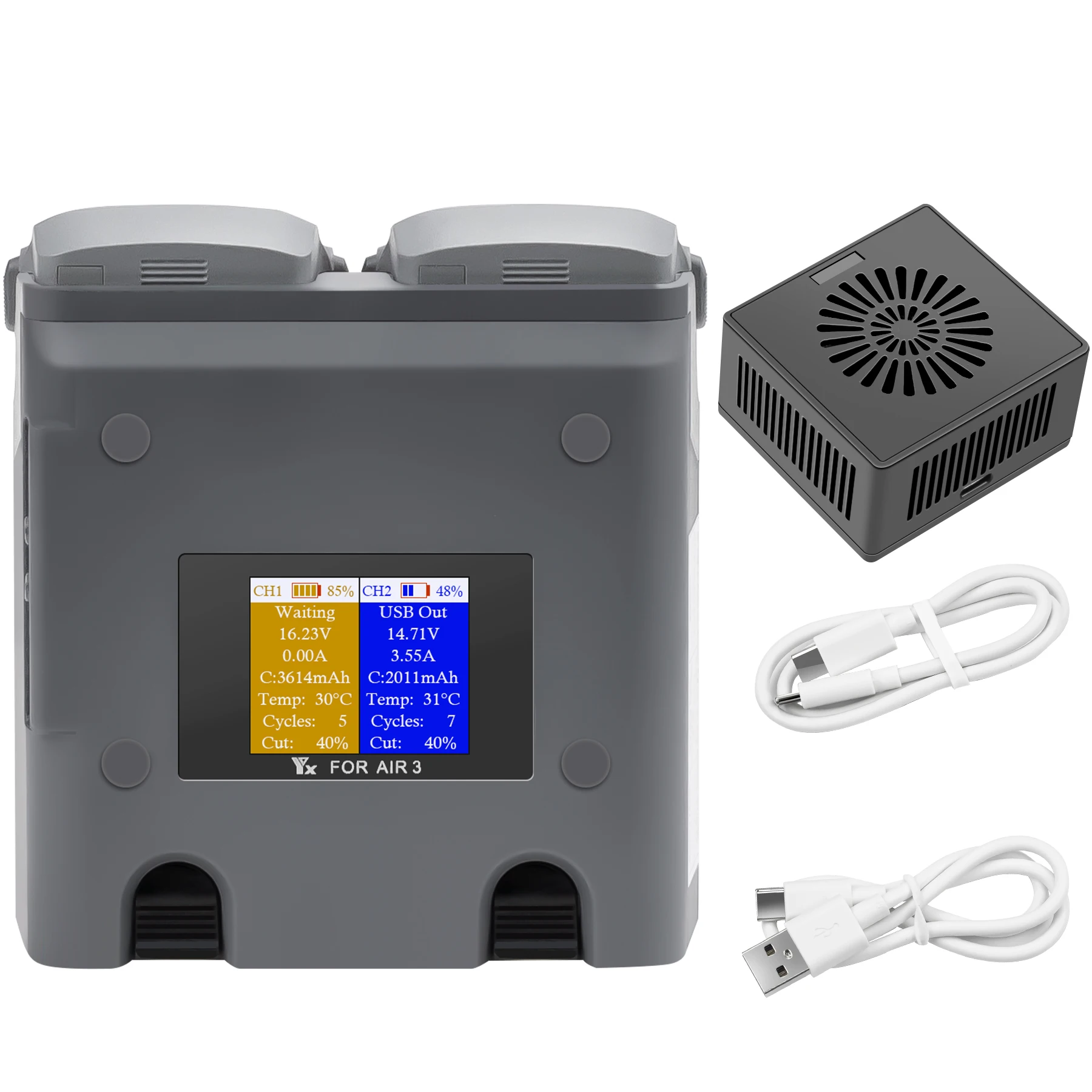 Caricabatterie intelligente per batteria con hub di ricarica con display digale bidirezionale per drone DJI AIR 3/3S Charging Butler Power Bank  44