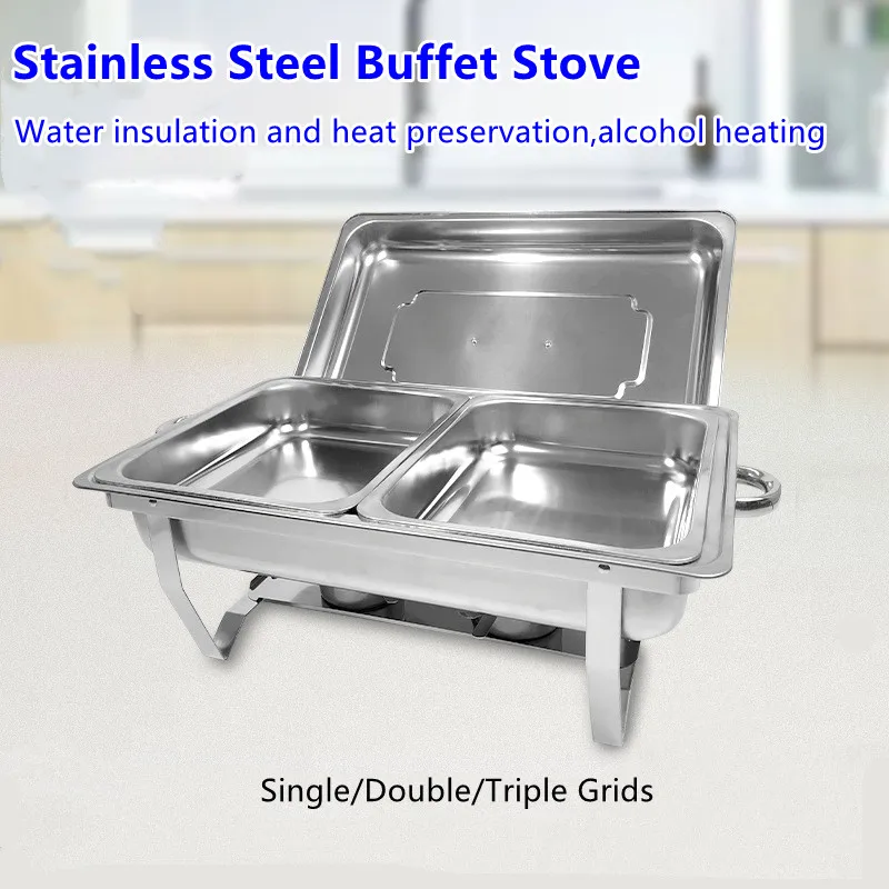 Stainless Steel Buffet Stove Square Detachable Dish Food Warmer Serving