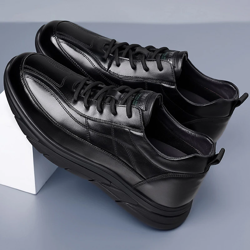 Men Genuine Leather Casual Shoes Platform Increased Sneakers Shoes Fashion Trend Waterproof Designer Sneakers Platform Shoes