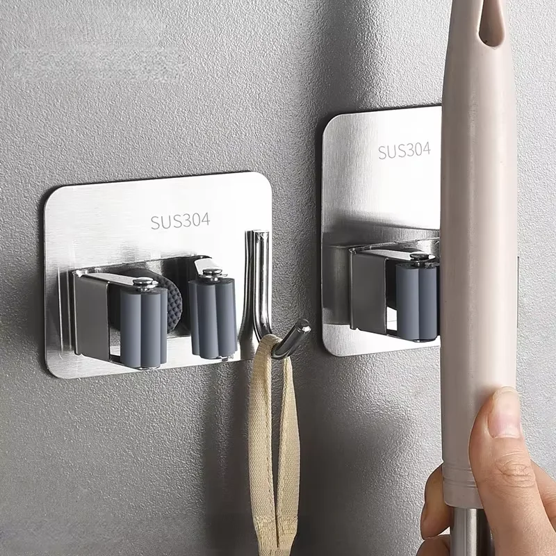 Wall Hooks Multi-Purpose Adhesive Wall Hanging Mop Rack Broom Hanger Kitchen Bathroom Organization Home Organizer Accessories